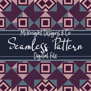 Purple Teal Quilt Block Seamless Pattern PNG – Geometric Digital Design for Scrapbook Paper, Fabric, Vinyl, Sublimation & Surface Print