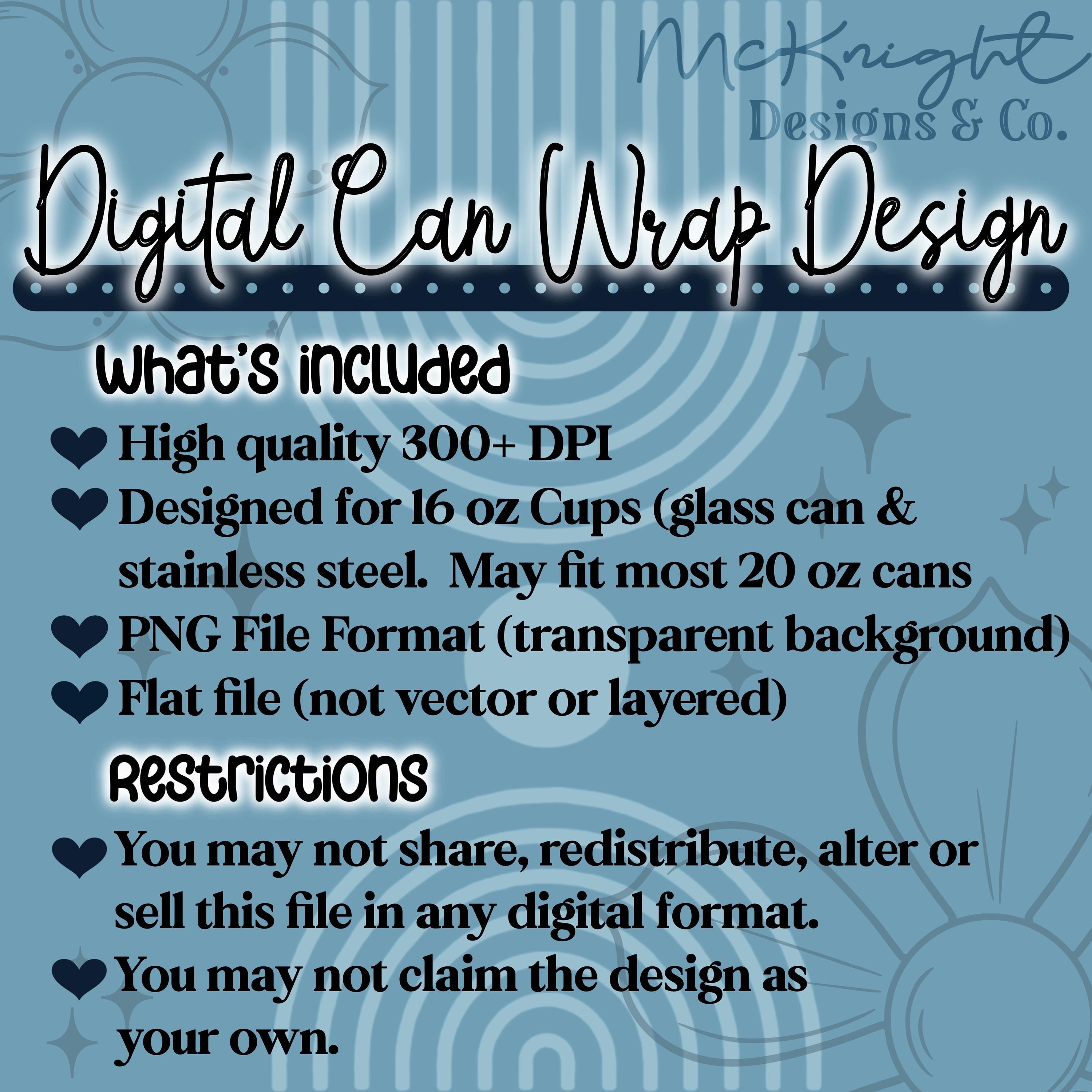 Boho Flower Floral Print Border Design Digital File 16oz Glass Can Wrap ...