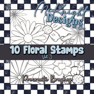 Procreate Stamp Brush Set Floral Hand Drawn High Quality Brushes Instant Download Digital Flowers and Foliage Botanical Outline Tattoo Vol 3