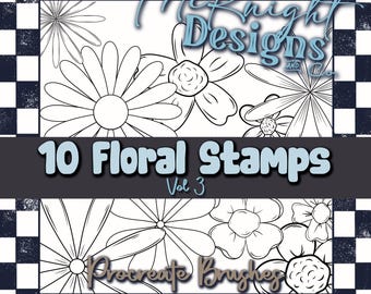 Procreate Stamp Brush Set Floral Hand Drawn High Quality Brushes Instant Download Digital Flowers and Foliage Botanical Outline Tattoo Vol 3
