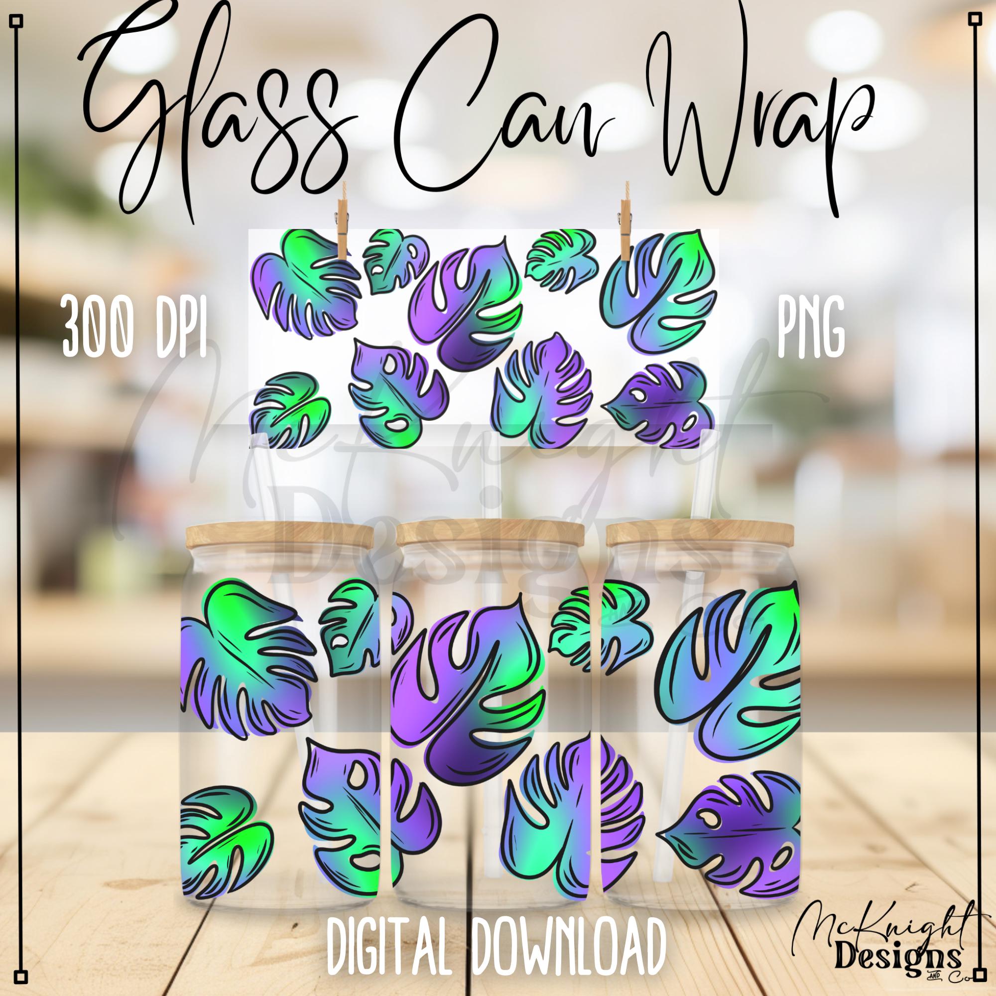 Tropical Monstera Leaf Colorful Design Digital File 16oz Glass Can Wrap ...