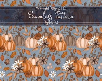 Modèle sans couture de citrouille d'automne | Glands d'automne, feuilles, papier numérique | Impression de tissu pour Thanksgiving, sublimation, scrapbooking et papier d'emballage PNG