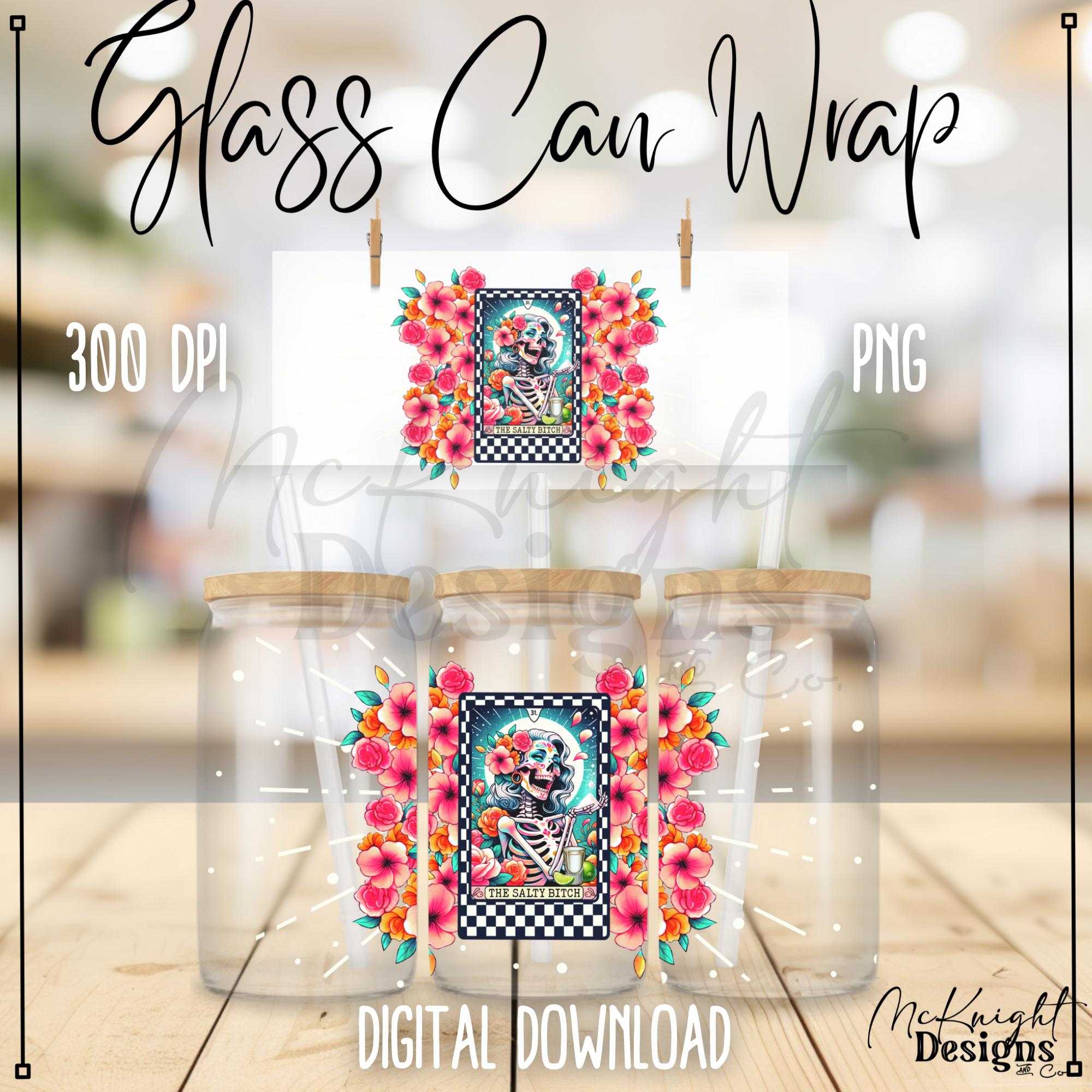 Salty Floral Skeleton Tarot Card Design Digital File 16oz Glass Can ...