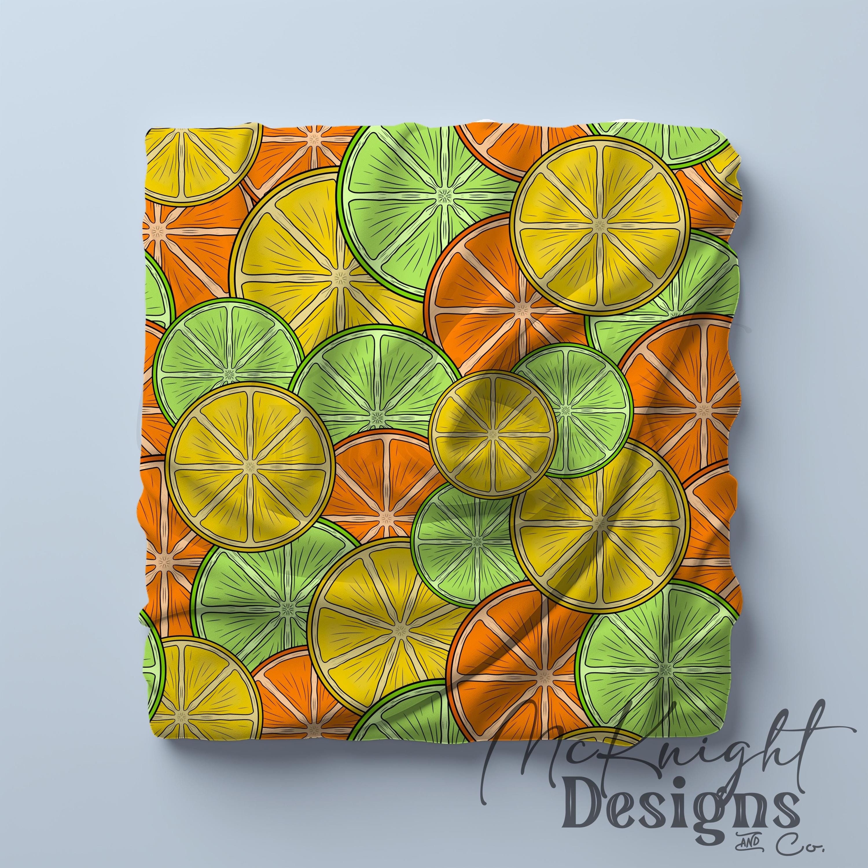 Hand Drawn Citrus Fruit Lemon Lime Orange Slice Seamless Pattern ...