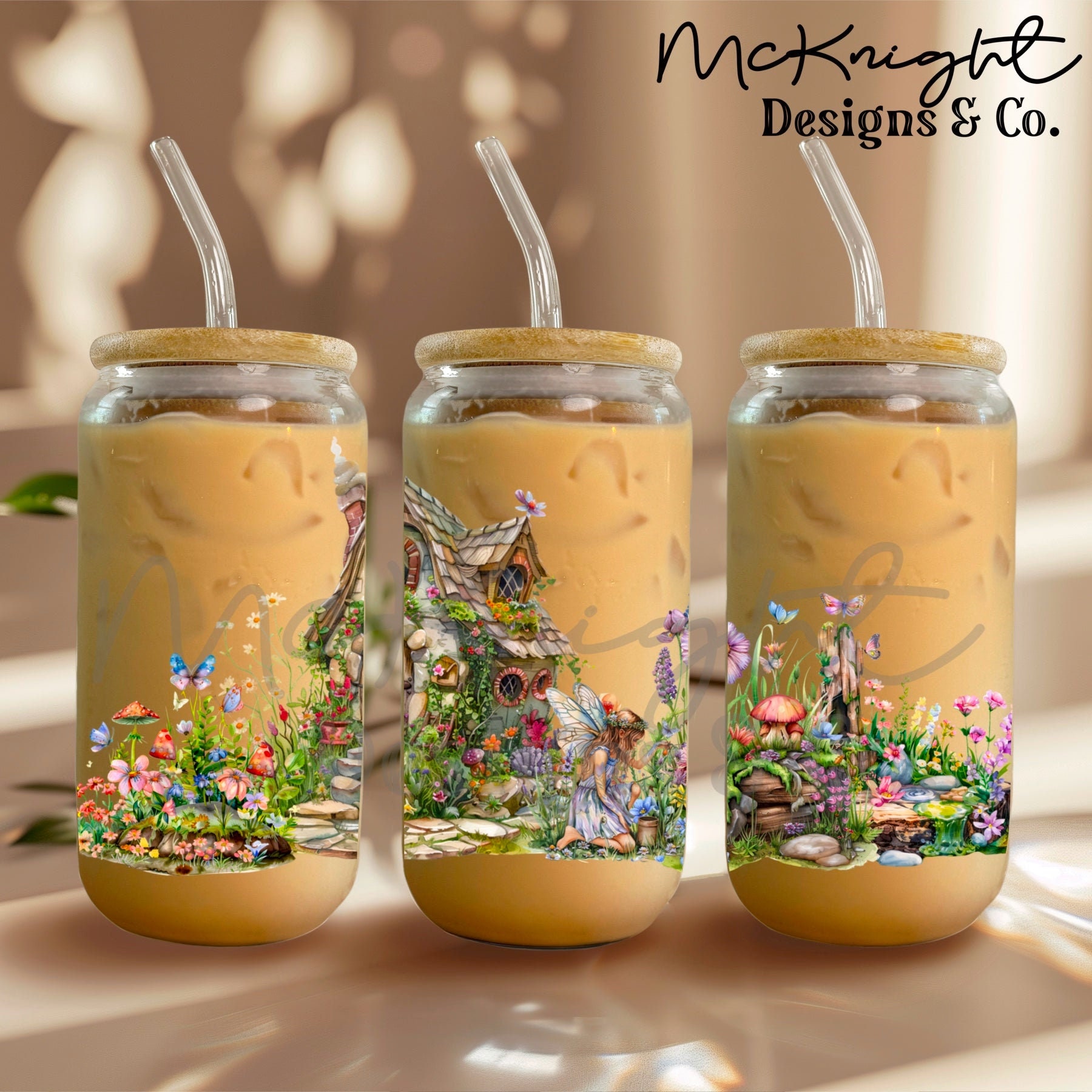Butterfly Floral Spring Fairy Garden House Digital File 16oz Glass Can ...