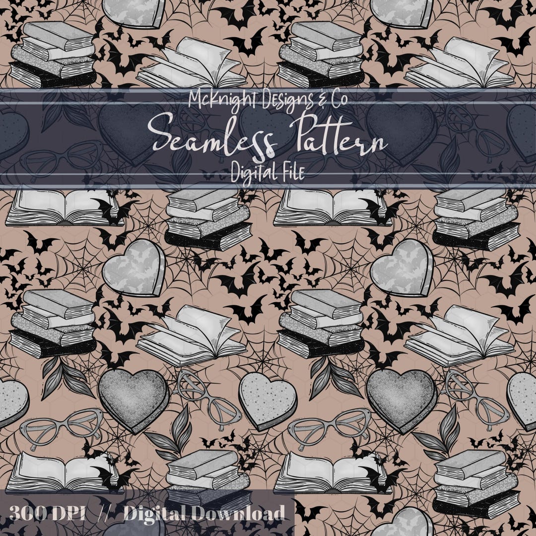 Spooky Bookish Seamless Pattern PNG | Fantasy Books Bats Spiderwebs ...