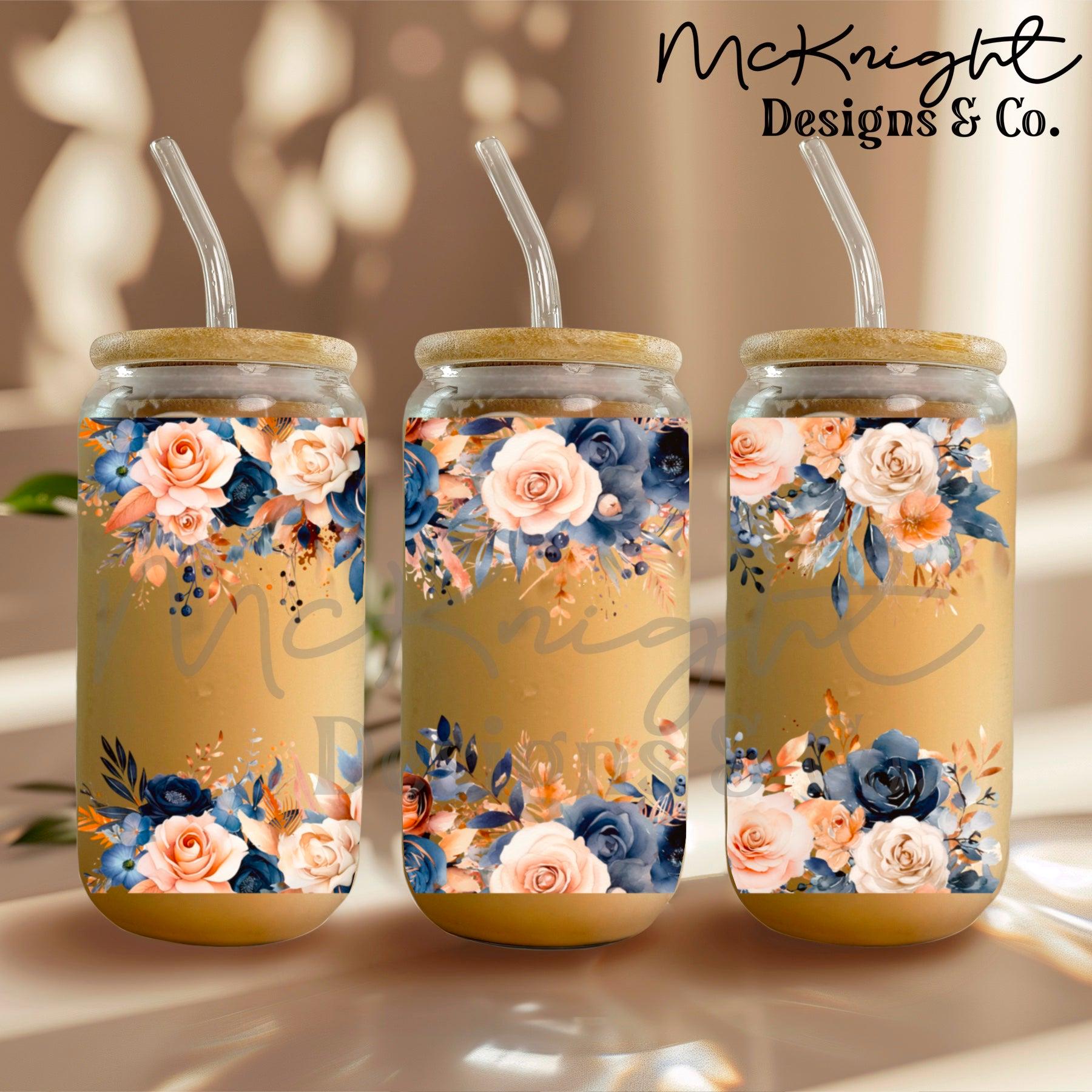 Spring Floral Border Design Digital File 16oz Glass Can Wrap 300 DPI ...