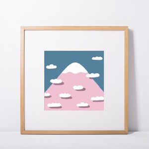 Mountain and Clouds Art Print, Cute Mountain Wall Art, Peaceful Vibe Art, Gift for Her/Him