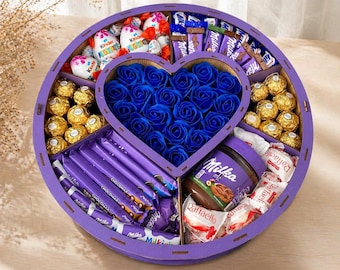Luxury Chocolate Gift Box with Blue Roses | Birthday Sweet Assortment for Her