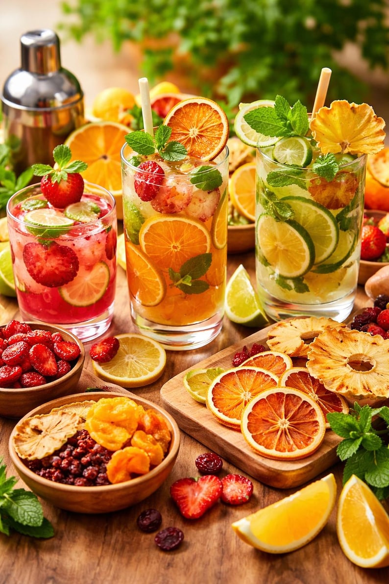 Cocktail Garnish Mix – Dried Orange Lemon Pineapple Cranberry Apple | Natural Cocktail Starter Kit | Drink Decoration Fruit Set image 3