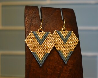 Blue Diamond Chevron beaded earrings