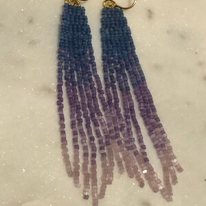 Thin Ombré beaded fringe earrings image 3