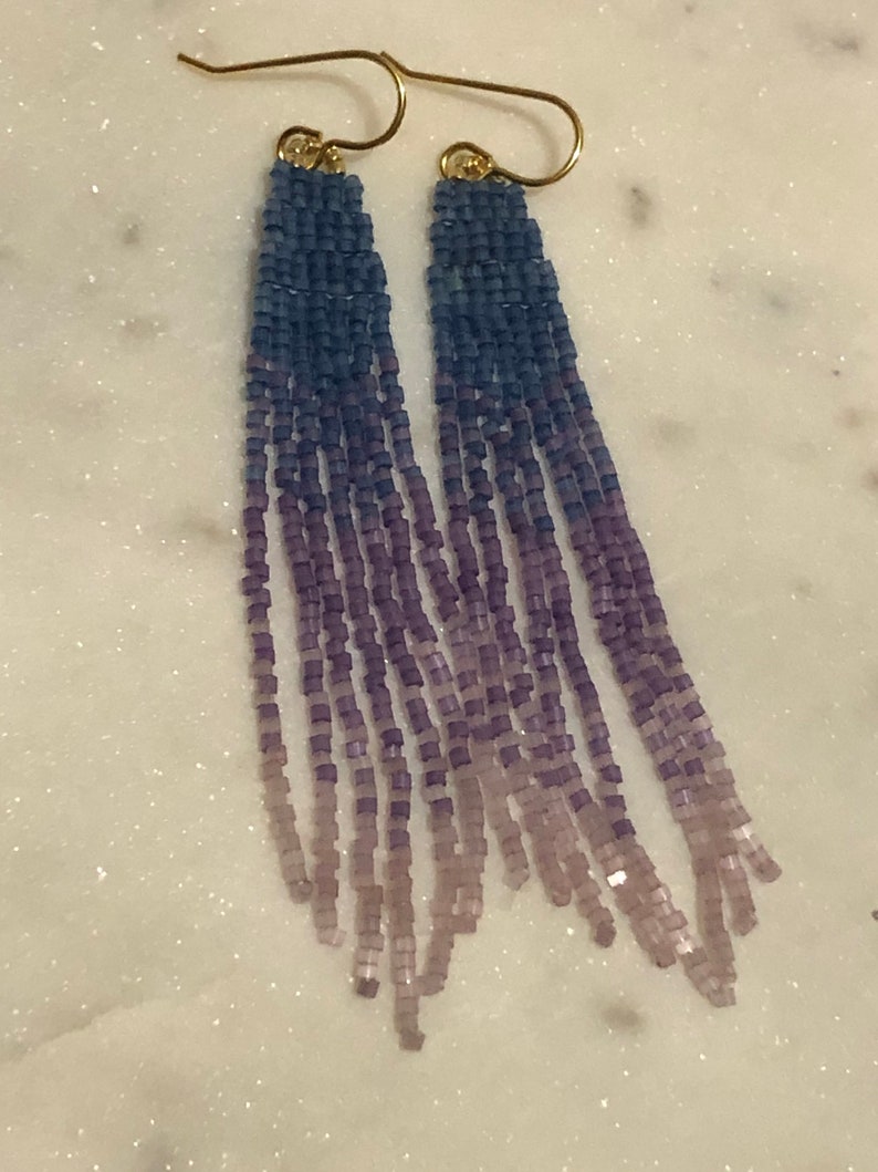 Thin Ombré beaded fringe earrings image 3