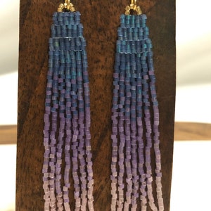 Thin Ombré beaded fringe earrings image 4