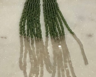 Thin beaded fringe earrings