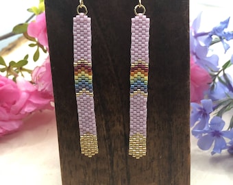 Thin beaded chevron rainbow earrings