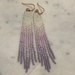 Thin Ombré beaded fringe earrings image 5