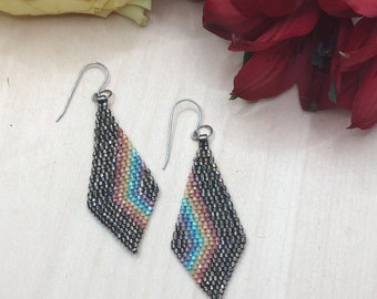 Long diamond rainbow beaded earrings