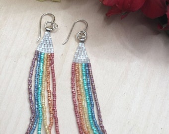 Prism fringe rainbow beaded earrings