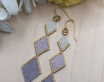 Tri-layered diamond beaded dangle earrings