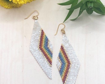 Extra large rainbow diamond beaded earrings