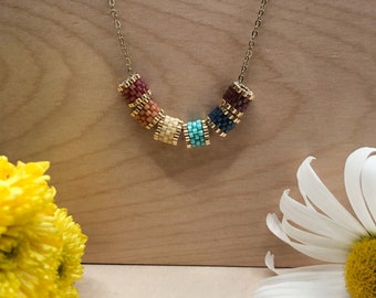Rainbow tube beaded necklace - chain included