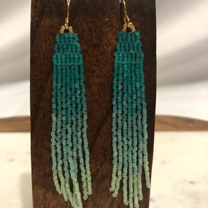 Thin Ombré beaded fringe earrings image 1