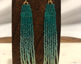 Thin Ombré beaded fringe earrings