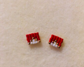 Square Kansas City Chiefs beaded stud earrings on surgical steel posts