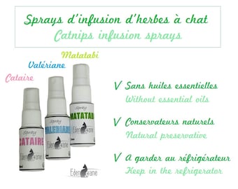 Herbes à chat naturelles à vaporiser : sprays cataire, valériane ou matatabi.