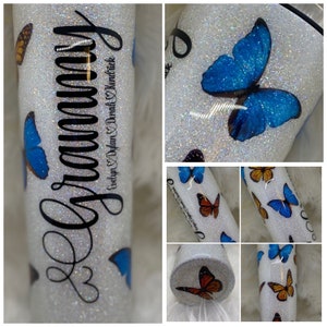 Butterfly Glitter Tumbler - White Glitter, Custom Tumbler, Glitter Tumbler