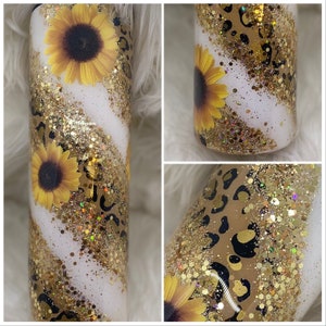 Leopard Sunflower Tumbler - Custom Tumbler, Glitter Tumbler