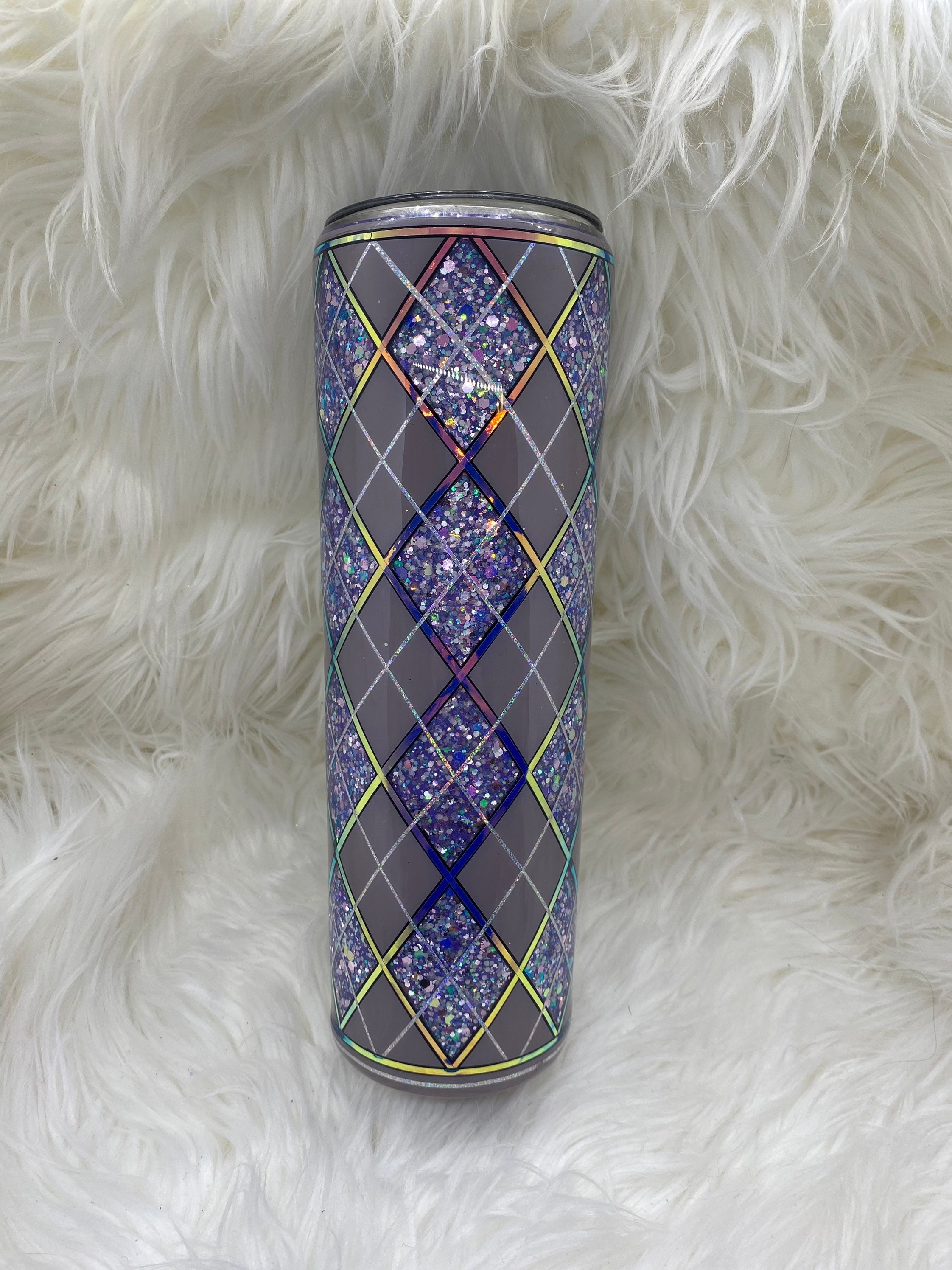 Purple Argyle Diamond Tumbler Custom Tumbler Glitter Tumbler Etsy