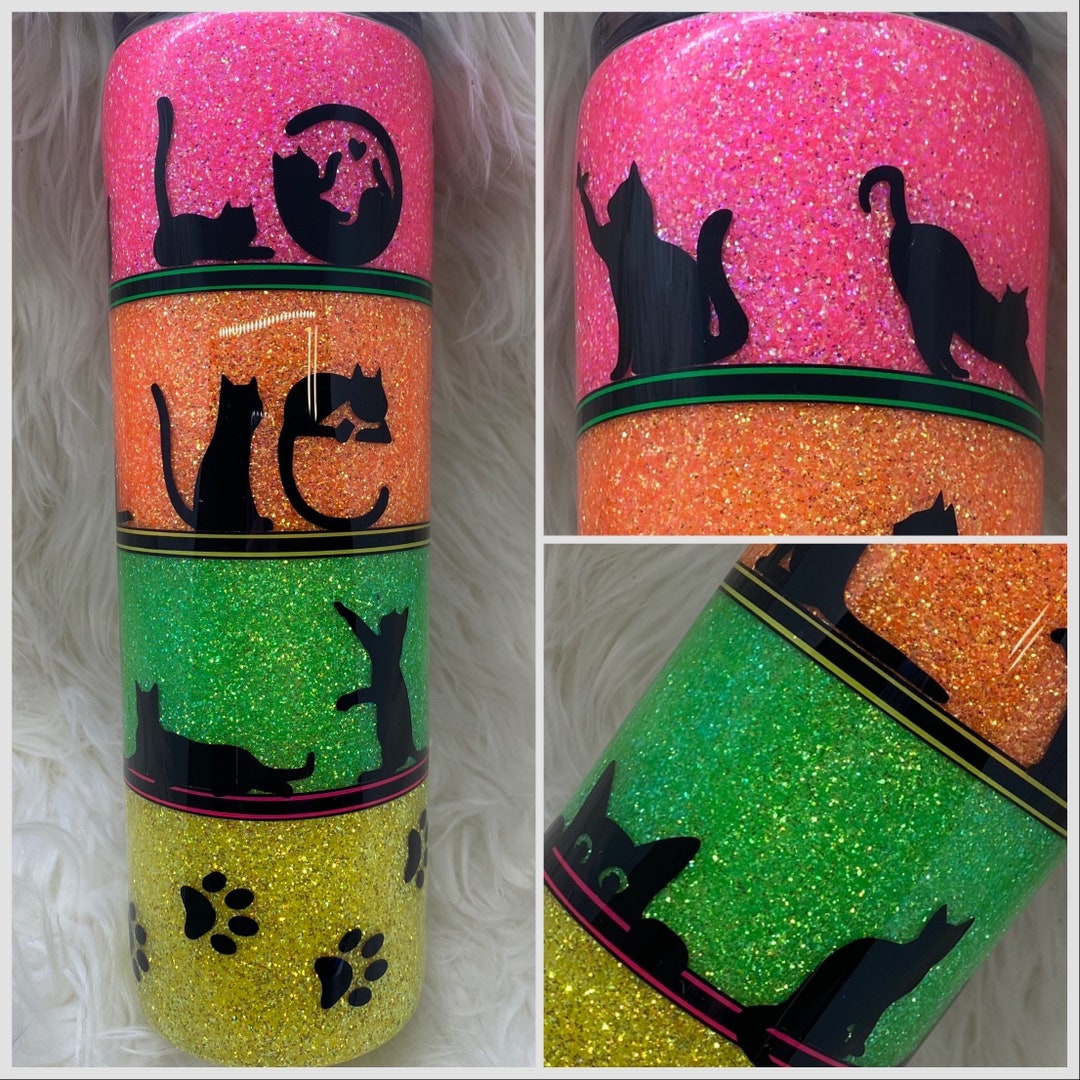 Cat Glitter Tumbler Neon Glitter, Custom Tumbler, Glitter Tumbler Etsy
