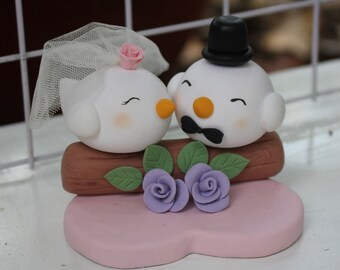 Bird Wedding Cake Topper, Bird Bride & Groom Love Wedding Engagement Anniversary, Handmade Clay Figurine, Purple Wedding Theme