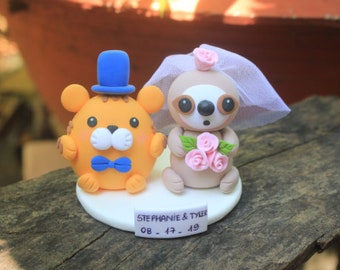 Animal wedding cake topper, Sloth and Tiger wedding cake topper