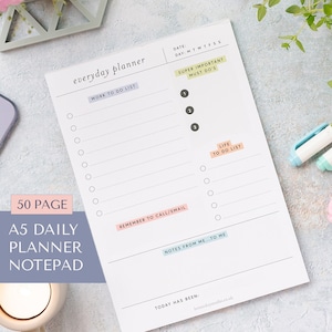 A5 Everyday Daily Planner, To Do List, Desk Notepad, To Do Notepad, Desk Organiser, Daily Task Pad, To Do Pad