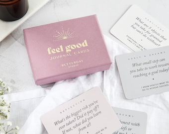 Feel Good Journal Cards, Gratitude Reflection Goals Dreams Prompts Box