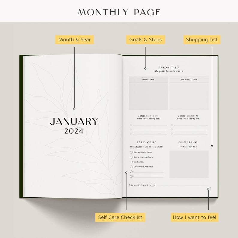 2024 Yearly Planner, FULL YEAR Day Month Planner, 2024 Diary, Journal, Planner, Notebook Bild 6