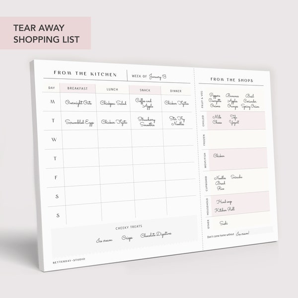 Shopping List and Meal Planner A4 Pad with tear away sheets, Food, Shopping and Meal Planner