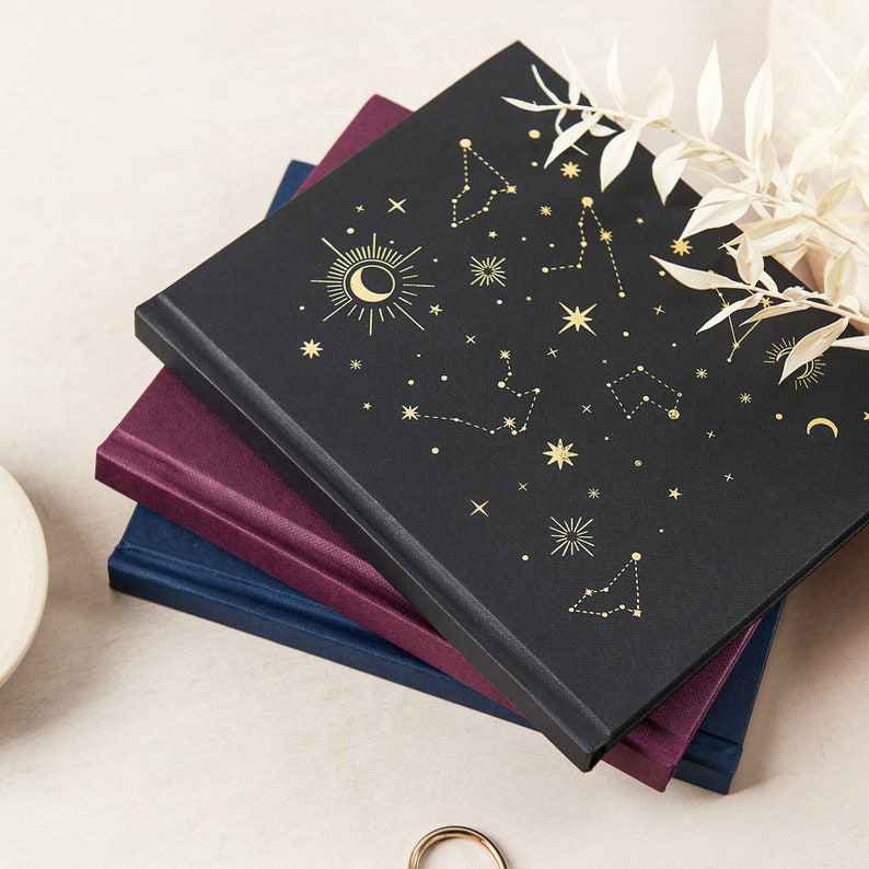 Mini Lined Constellation Note Book, Starry, Zodiac Notebook, Mini Book, Lined Pages, Dated Pages, Gold Foiled image 2