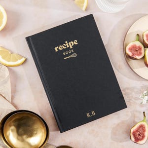 Personalised Black Recipe Book, Gold Foil Hardback Journal, Family Cookbook
