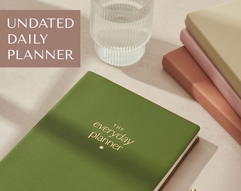 Undated Daily and Weekly Planner, The Everyday Planner - Soft Back Faux (Vegan) Leather with Luxury Gold Foiling Cover