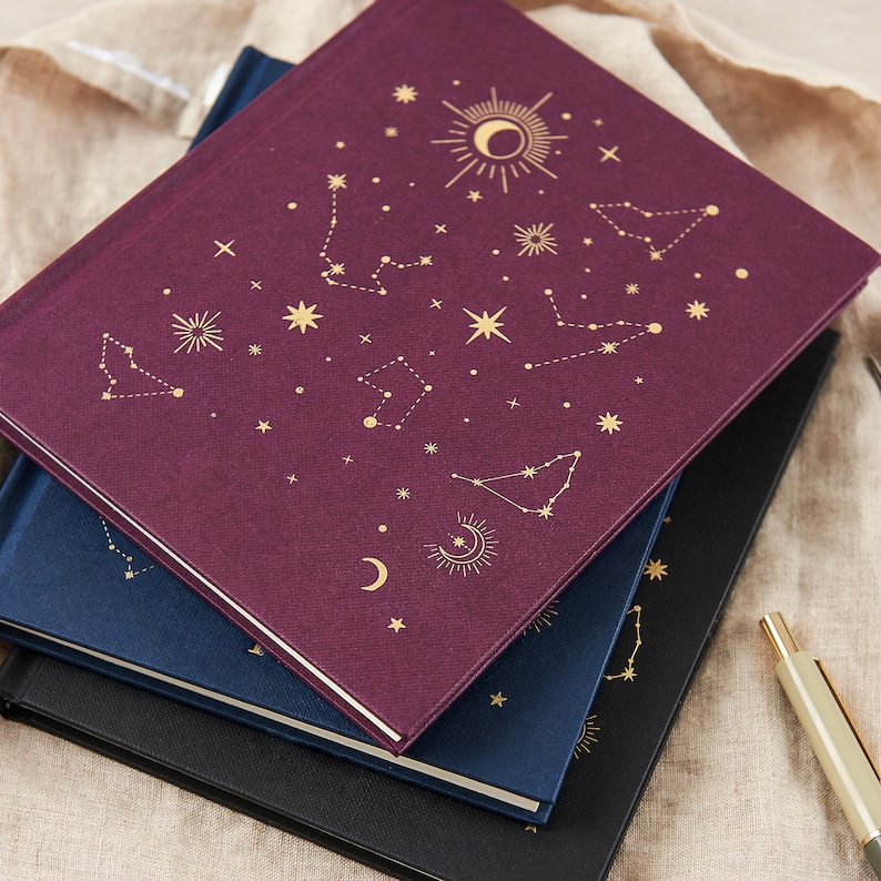 Mini Lined Constellation Note Book, Starry, Zodiac Notebook, Mini Book, Lined Pages, Dated Pages, Gold Foiled image 1