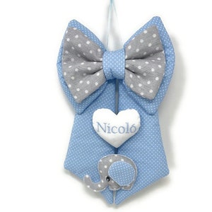 Birth bow for baby girl in 2 colors - Birth rosette with polka dot pattern and little elephant - Birth bow with personalized name embroidered