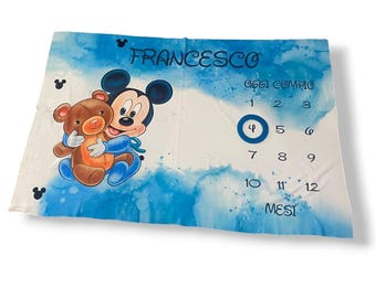 Coperta mesi neonato - Tema Topolino Topolina - Tappeto mesi personalizzato con nome - Regalo originale baby shower - Idea regalo nascita
