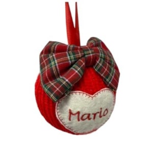 Christmas bauble with personalized name - Christmas tree decoration with embroidered name - Wool Christmas tree bauble