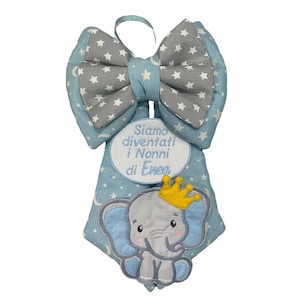 Birth bow for grandparents - Birth rosette for baby boy or girl with elephant - Birth bow for grandparents with moon and stars pattern