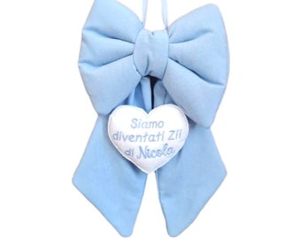 Birth bow for uncles and grandparents - 1 color birth bow - Birth rosette for baby boy - Birth bow with personalized name