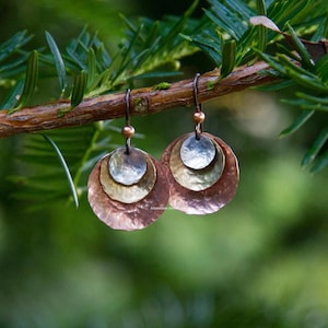 mixed metal earrings, copper brass and silver jewelry, mothers day gift, boho style